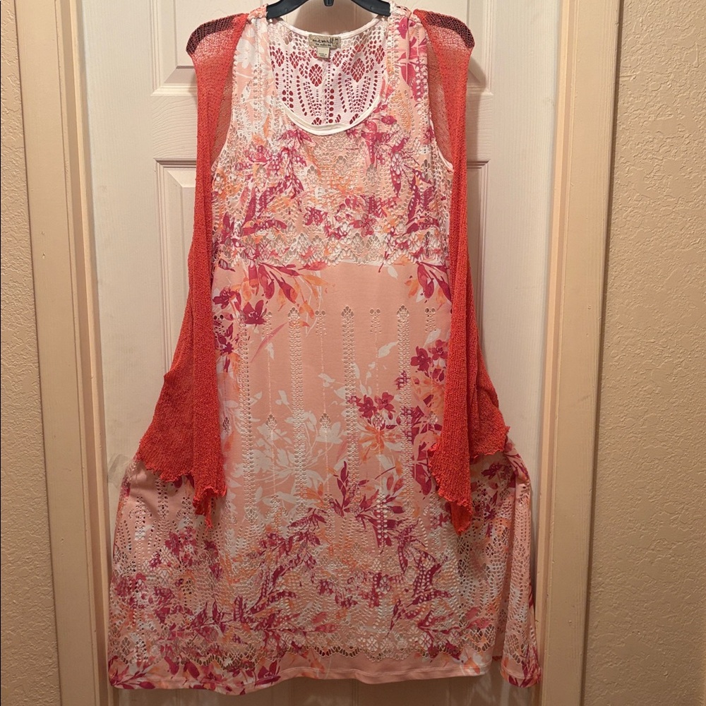 ONE WORLD Floral Pink and Orange Dress